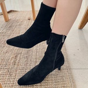 Black Faux Suede Sock Boots